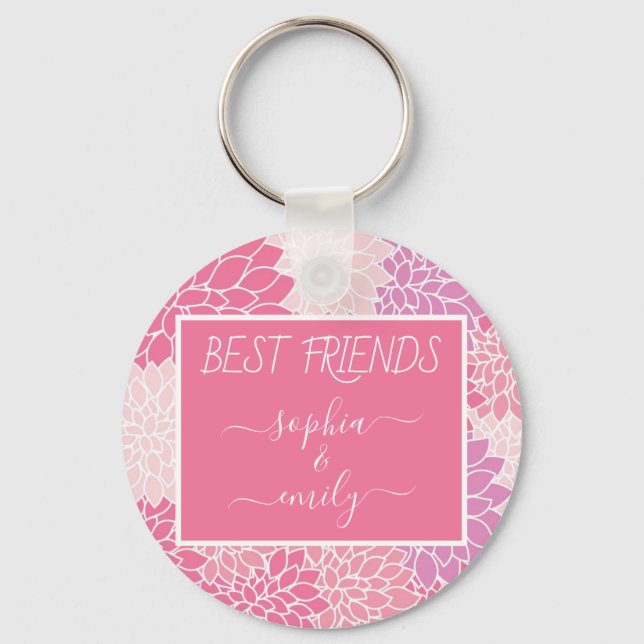 Modern Best Friends Script Name Pink Dahlia Key Ring (Front)