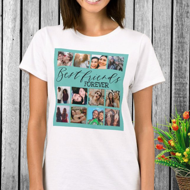 Modern Best Friends Teal Photo Collage T-Shirt (Creator Uploaded)