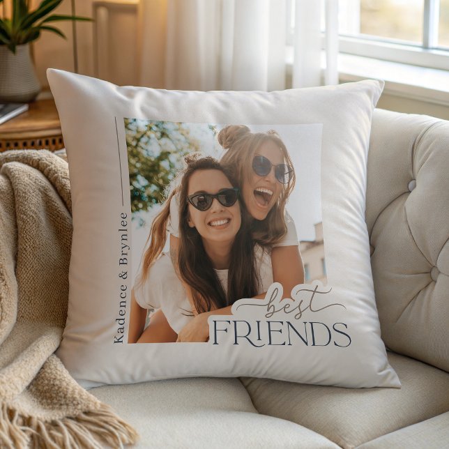 Modern Best Friends Typography Photo Cushion (Creator Uploaded)