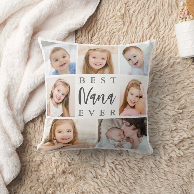 Modern BEST GRANDMA EVER 7 Photo Collage Custom Cushion (Blanket)