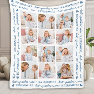 Modern Best GRANDMA Ever Custom 12 Photo Collage Fleece Blanket