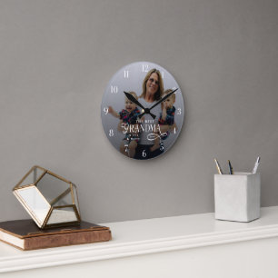 Modern Best Grandma Ever Photo Personalized Round Clock
