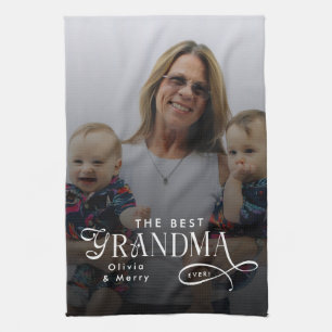 Modern Best Grandma Ever Photo Personalized Tea Towel