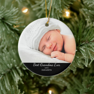 Modern Best Grandma Photo Name Christmas Ceramic Tree Decoration