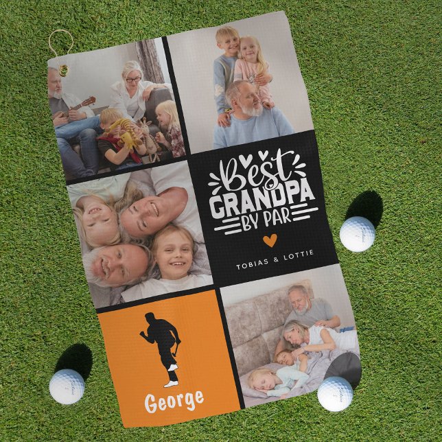 Modern Best Grandpa by Par Photo Collage Gift Golf Towel (Creator Uploaded)
