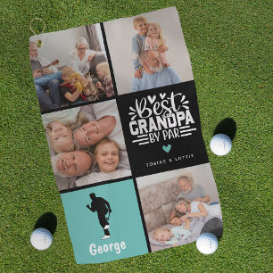 Modern Best Grandpa by Par Photo Collage Gift Golf Towel