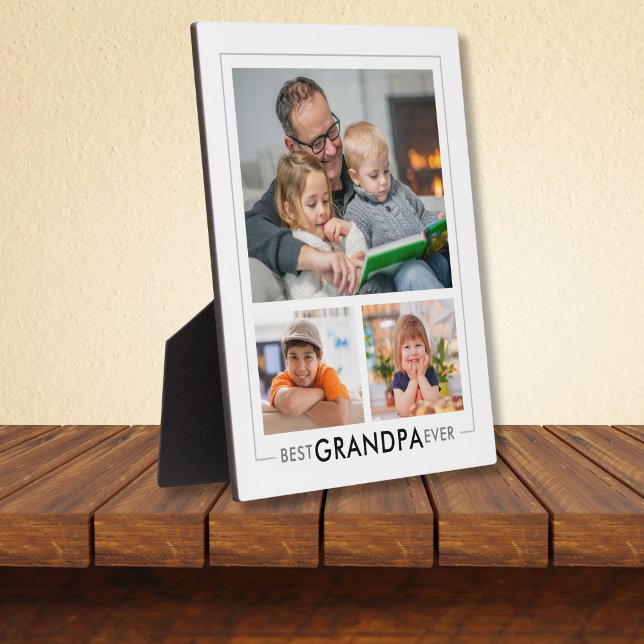 Modern Best Grandpa Ever 3 Photo Collage White   Plaque (Creator Uploaded)