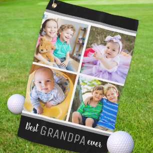 Modern Best Grandpa Ever 4 Photo Collage Black Golf Towel