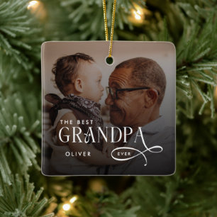 Modern Best GrandPa Ever Photo Personalized Ceramic Ornament