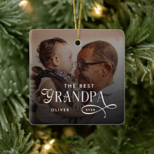 Modern Best GrandPa Ever Photo Personalized Ceramic Ornament