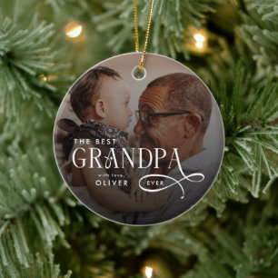 Modern Best GrandPa Ever Photo Personalized Ceramic Tree Decoration