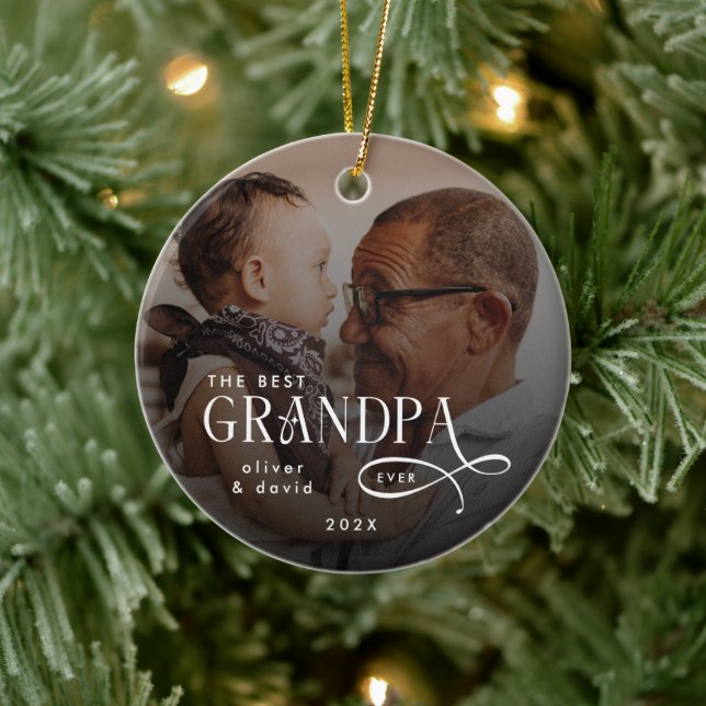Modern Best GrandPa Ever Photo Personalized Ceramic Tree Decoration (Tree)