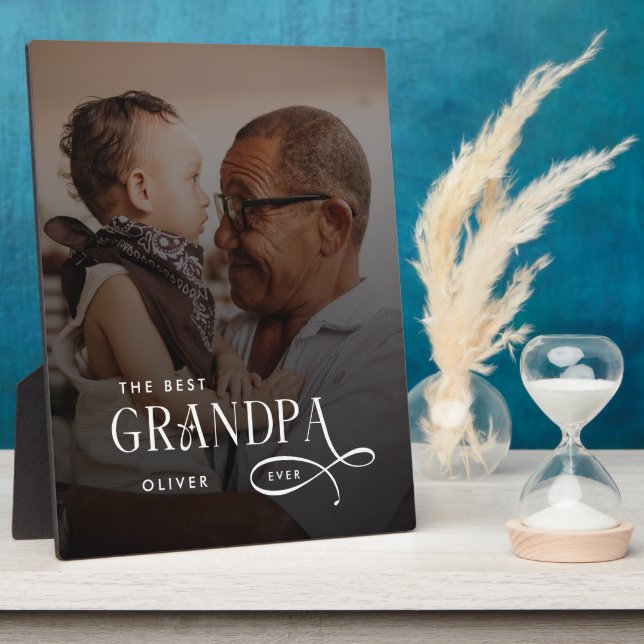 Modern Best GrandPa Ever Photo Personalized Plaque (Side)