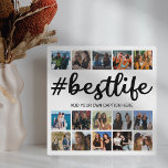 Modern Best Life Photo Collage Plaque<br><div class="desc">Personalised square picture plaque featuring a simple white background that can be changed to any colour,  the word "#bestlife" in a modern calligraphy script,  a personalised quote,  and a 15 photo collage template for you to customise to your own.</div>