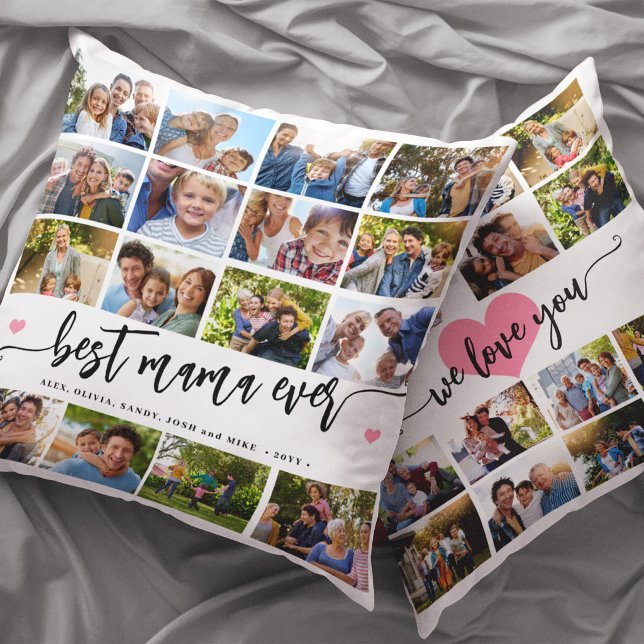 Modern Best Mama Ever 32 photo collage keepsake Cushion (Creator Uploaded)
