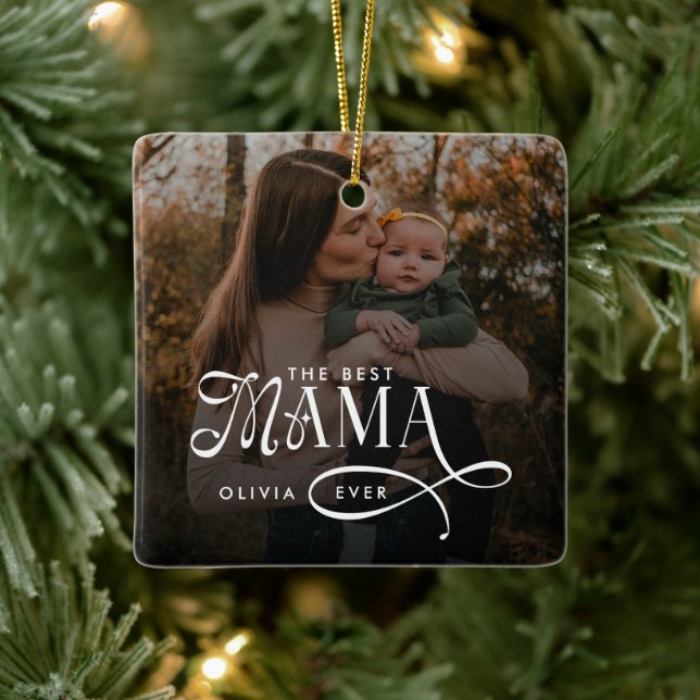 Modern Best Mama Ever Photo Mothers Day Gifts Ceramic Ornament (Tree)