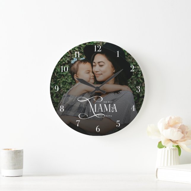 Modern Best Mama Ever Photo Mothers Day Gifts Large Clock (Home)