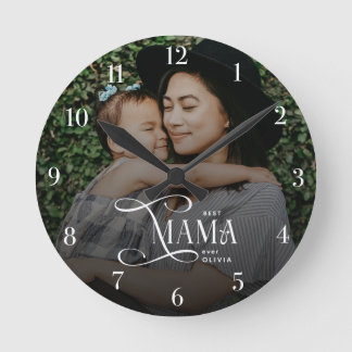 Modern Best Mama Ever Photo Mothers Day Gifts Round Clock