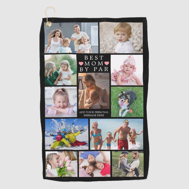Modern BEST MOM BY PAR Photo Collage Personalised  Golf Towel (Front)