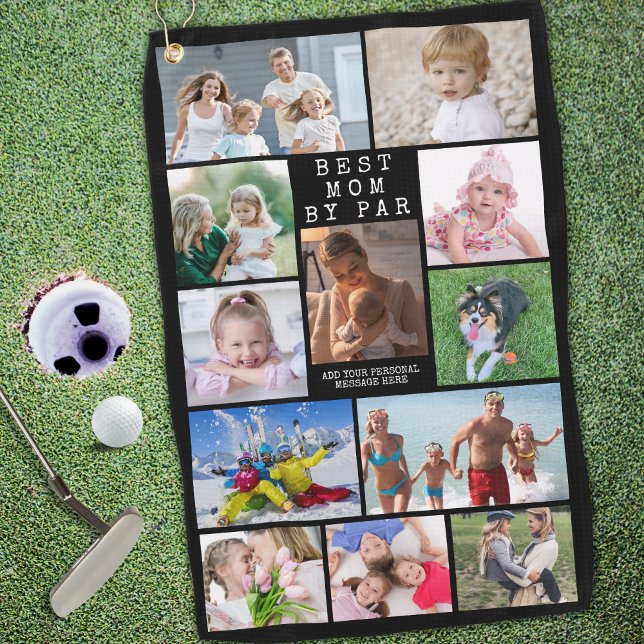 Modern BEST MOM BY PAR Photo Collage Personalised Golf Towel (Creator Uploaded)