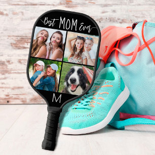 Modern BEST MOM EVER 4 Photo Monogram Your Colour Pickleball Paddle