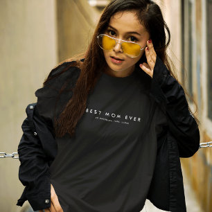 Modern Best Mom Ever Custom Name Black T-Shirt