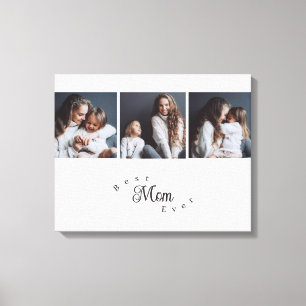 Modern Best Mom Ever Elegant Script 3 Photo Canvas Print
