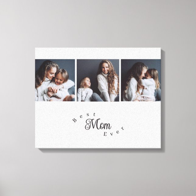Modern Best Mom Ever Elegant Script 3 Photo Canvas Print (Front)