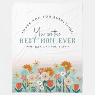 Modern Best Mom Ever Floral Mothers Day Fleece Blanket