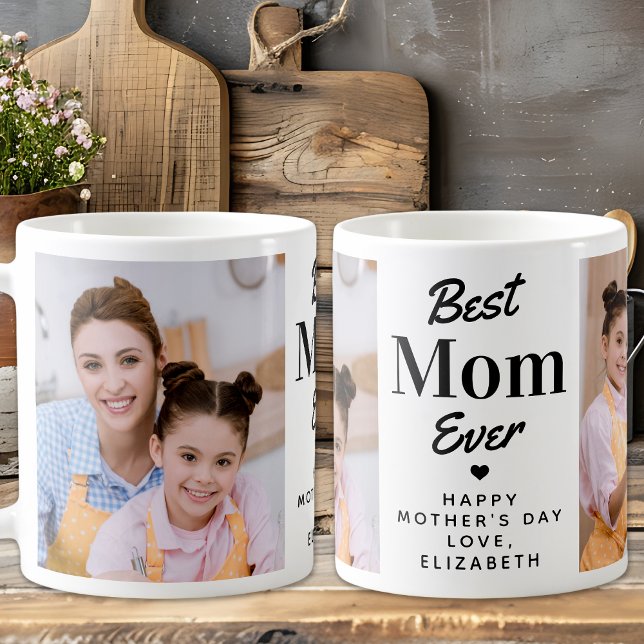 Modern Best MOM Ever Mother's Day Custom 2 Photo Coffee Mug (Creator Uploaded)