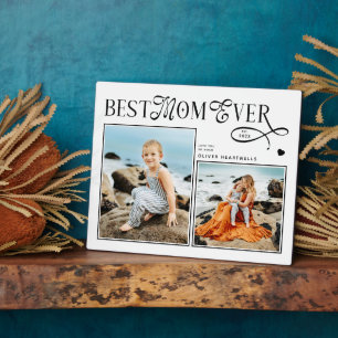 Modern Best Mom Ever Photo Heart Mothers Day Gifts Plaque