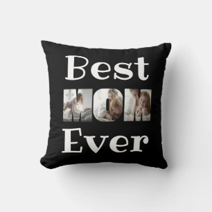 Modern Best Mum Ever 3 Photos Collage Black Cushion