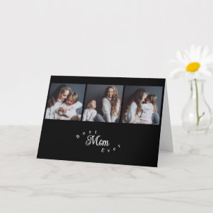 Modern Best Mum Ever Black 3 Photo Mother's Day Card