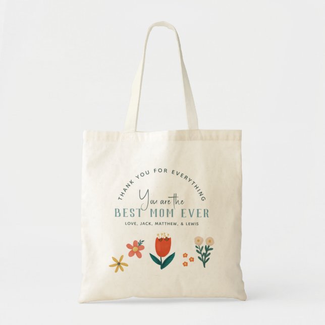 Modern Best Mum Ever Floral Mothers Day Tote Bag (Front)