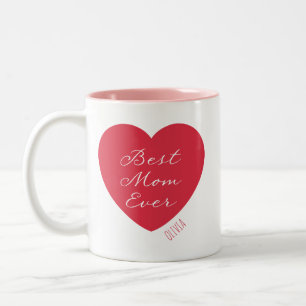 Modern Best Mum Ever Heart Name   Editable Colour Two-Tone Coffee Mug