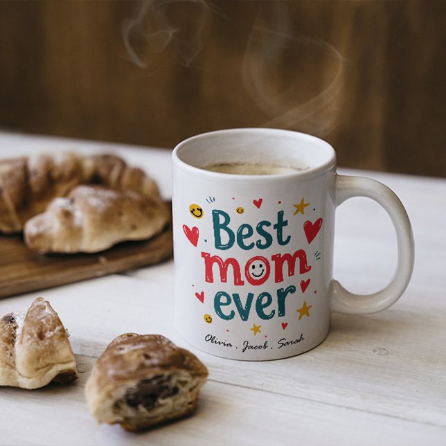 Modern Best Mum Ever & Kids Name Script Two-Tone Coffee Mug (Creator Uploaded)