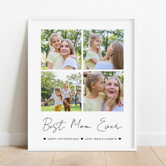 Modern Best Mum Ever Mother's Day 4 Photo Collage Poster (Creator Uploaded)