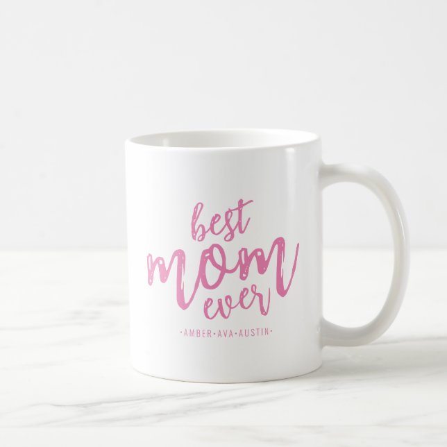 Modern Best Mum Ever Mummy Kids Name Script  Coffee Mug (Right)