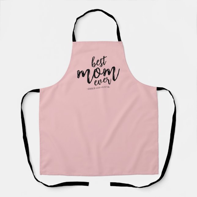Modern Best Mum Ever Mummy Kids Name Script | Pink Apron (Front)