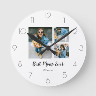 Modern Best Mum Ever Photo Collage Gift For Mum Round Clock