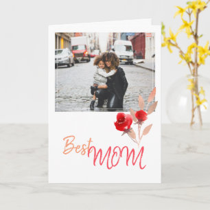 Modern Best Mum Photo Watercolor Rose  Card