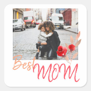 Modern Best Mum Photo Watercolor Rose  Square Sticker