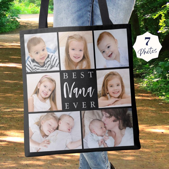 Modern BEST NANA EVER 7 Photo Collage Custom Tote Bag (Creator Uploaded)
