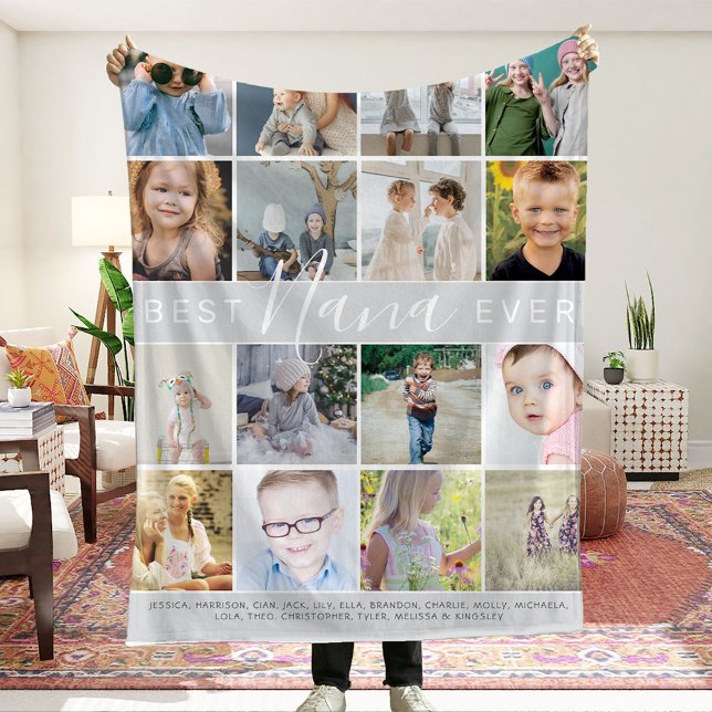 Modern Best Nana Ever Photo Collage & Names Fleece Blanket (Creator Uploaded)