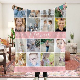 Modern Best Nana Ever Photo Collage & Names Fleece Blanket