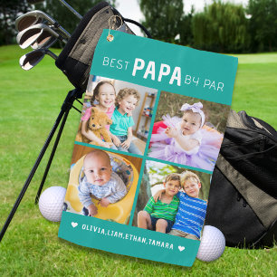 Modern Best Papa by Par 4 Photo Collage Teal Golf Towel