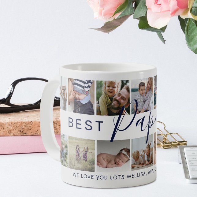 Modern 'Best Papa Ever' Photo Collage Coffee Mug (Creator Uploaded)