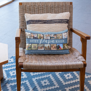 Modern 'Best Papa Ever' Photo Collage Lumbar Cushion