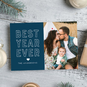 Modern Best Year Ever Navy Photo Holiday Card