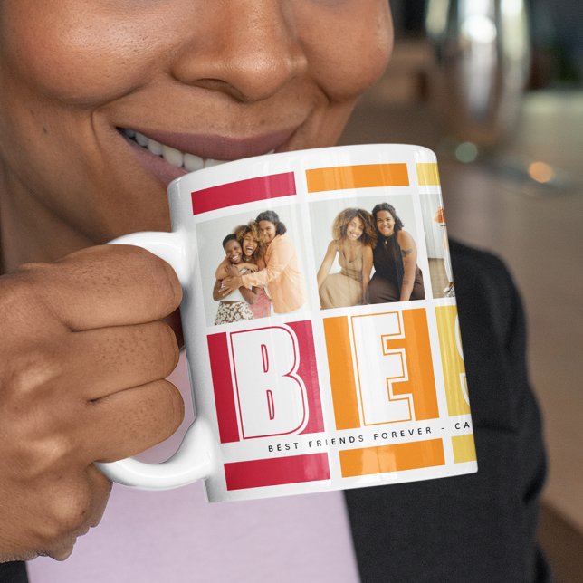 Modern BESTIE 6 Photo Collage Retro Stripes Coffee Mug (Creator Uploaded)